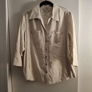 Coral Bay Women's Petite Cream Linen Blouse